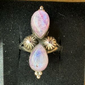 .925 sterling silver and pink rainbow moonstone ring size 9